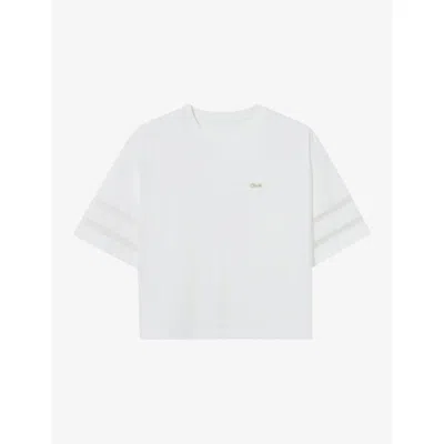 CLAUDIE PIERLOT WOMENS NATURELS OVERSIZED BRANDED-TAB COTTON-JERSEY T-SHIRT