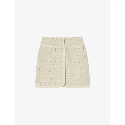 Claudie Pierlot Womens Naturels Patch-pocket Button-down Tweed Mini Skirt