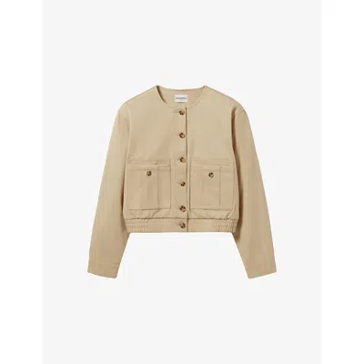 Claudie Pierlot Womens Naturels Patch-pocket Cropped Cotton Jacket