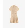 Claudie Pierlot Womens Naturels Pleated Short-sleeve Cotton Mini Dress In Brown