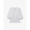 Claudie Pierlot Womens  Puff-sleeved Floral-embroidered Cotton Blouse In Naturels