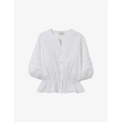 Claudie Pierlot Womens  Puff-sleeved Floral-embroidered Cotton Blouse In Naturels