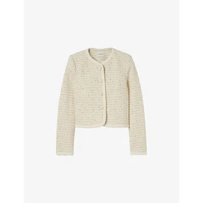 Claudie Pierlot Womens Naturels Round-neck Button-down Tweed Jacket
