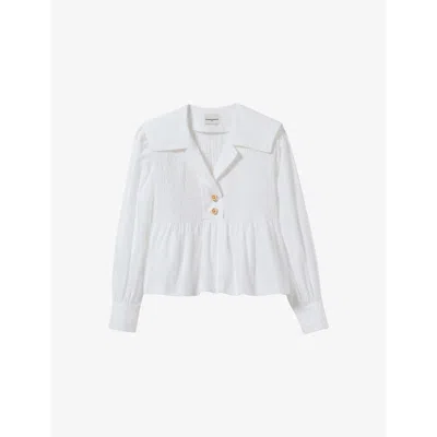 Claudie Pierlot Womens  Ruffle Long-sleeve Cotton Blouse In Naturels