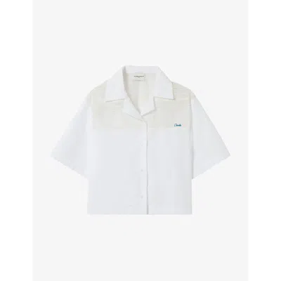 Claudie Pierlot Womens Naturels Sheer-panel Relaxed-fit Cropped Cotton Shirt
