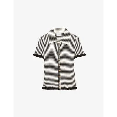 Claudie Pierlot Womens Naturels Striped Ribbed Knitted Top