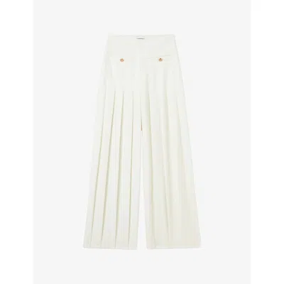 Claudie Pierlot Womens Naturels Wide-leg Pleated Woven Trousers