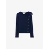 Claudie Pierlot Womens Navy Button-embellished Slim-fit Stretch-cotton T-shirt In Blue