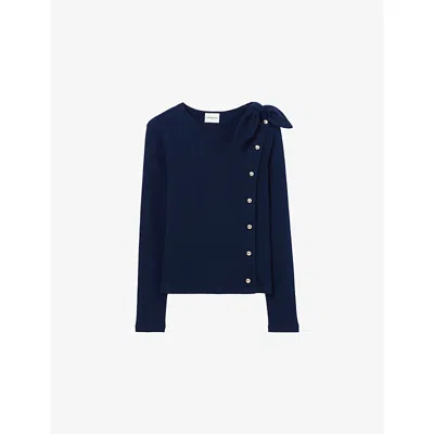 Claudie Pierlot Womens Navy Button-embellished Slim-fit Stretch-cotton T-shirt In Blue