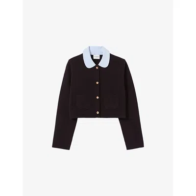 Claudie Pierlot Womens Navy Collared Button-down Knitted Cardigan In Brown