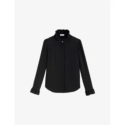 Claudie Pierlot Womens Colombine Frilled-trim Crepe Shirt Navy