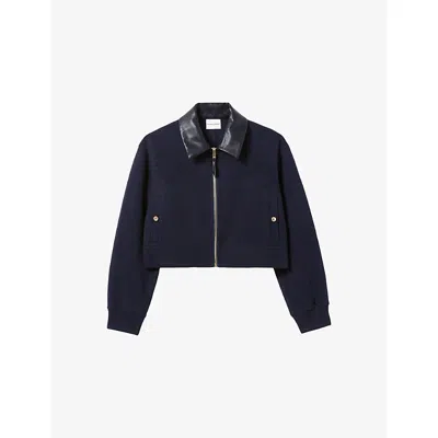 Claudie Pierlot Womens Navy Contrast-collar Boxy-fit Wool-blend Jacket In Blue