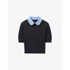 Claudie Pierlot Womens Navy Detachable-collar Short-sleeved Knitted Top In Blue