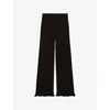 Claudie Pierlot Womens Navy Frilled-trim Flared-leg Mid-rise Stretch-knit Trousers In Blue