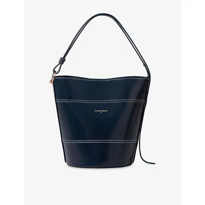 Claudie Pierlot Womens Navy Grained-texture Leather Bucket Bag In Blue