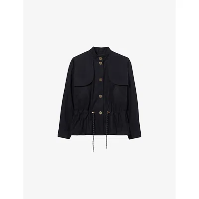 Claudie Pierlot Womens High-neck Waxed Gabardine Jacket Navy In Black