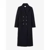 Claudie Pierlot Womens Navy Long Lapel-collar Double-breasted Wool Coat In Black