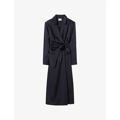 Claudie Pierlot Womens Navy Mid-length Satin Wrap Dress In Blue