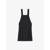 Claudie Pierlot Womens Navy Pinafore Pleated Wool-blend Mini Dress In Black