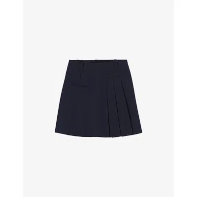 Claudie Pierlot Womens Pleated Knitted Wool-blend Mini Skirt Navy In Blue