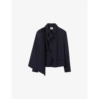 Claudie Pierlot Womens Shawl-panel Long-sleeved Wool-blend Jacket Navy In Blue