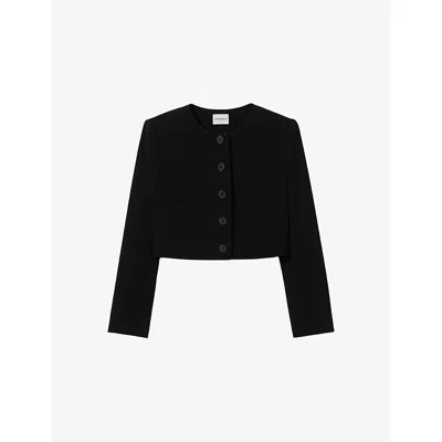 Claudie Pierlot Womens Navy Short Round-neck Woven Jacket In Black