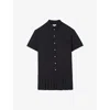 Claudie Pierlot Womens Navy Short-sleeved Pleated-skirt Wool-blend Mini Dress In Blue