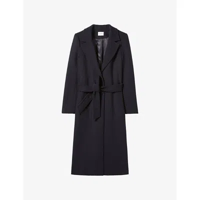Claudie Pierlot Womens Navy Single-breasted Belted-waist Wool-blend Coat In Blue