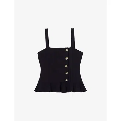 Claudie Pierlot Womens Square-neck Ruffled Knitted Top Navy Xs In Multi