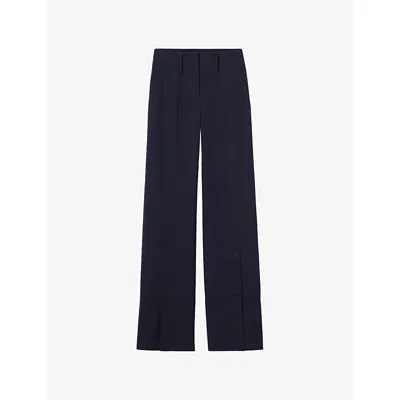 Claudie Pierlot Womens Straight-leg Ankle-slit Wool-blend Trousers Navy In Blue