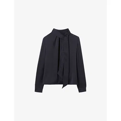 Claudie Pierlot Womens Navy Tie-neck Long-sleeve Woven Blouse In Blue