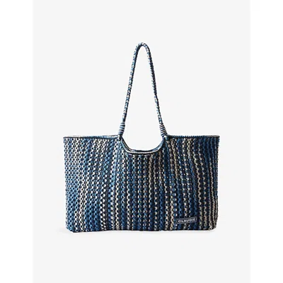 Claudie Pierlot Womens Navy Tri-colour Cotton Woven Tote Bag In Blue