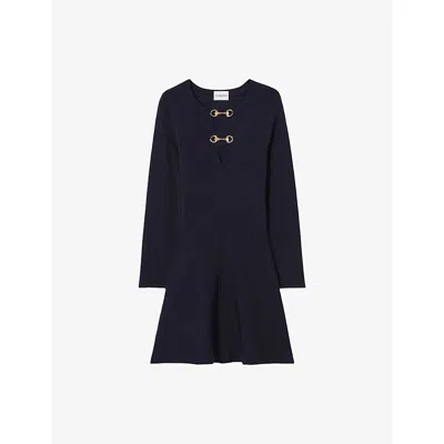 Claudie Pierlot Womens Navy V-neck Long-sleeve Stretch-knit Mini Dress In Blue
