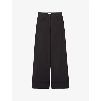 Claudie Pierlot Womens Navy Wide-leg High-rise Cotton Trousers In Black