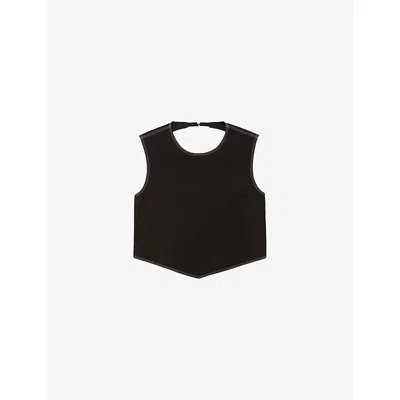 Claudie Pierlot Womens  Backless Cropped Cotton-blend Top In Noir / Gris