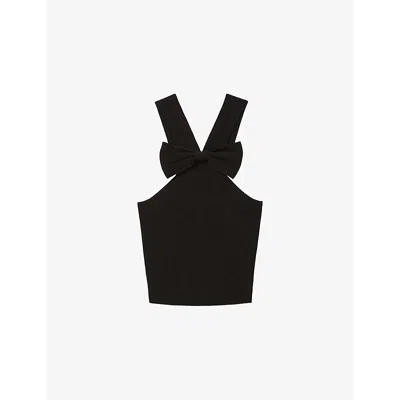 Claudie Pierlot Womens  Bow-front Sleeveless Fine-knit Top In Noir / Gris