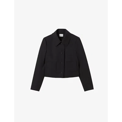 CLAUDIE PIERLOT WOMENS NOIR / GRIS BOXY-FIT CROPPED WOOL-BLEND JACKET