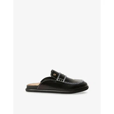 Claudie Pierlot Womens  Contrast-stitch Leather Mules In Noir / Gris
