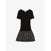 Claudie Pierlot Womens  Floral-print Bubble-hem Stretch-woven Mini Dress In Noir / Gris