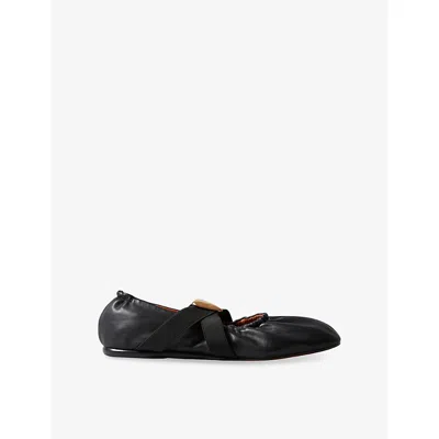 Claudie Pierlot Womens  Heart-plaque Leather Ballet Flats In Noir / Gris