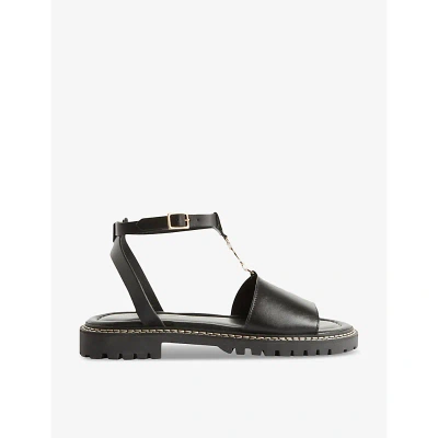 Claudie Pierlot T-bar Strap Leather Sandals In Noir / Gris