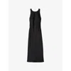 Claudie Pierlot Satin Open-back Maxi Dress In Noir / Gris