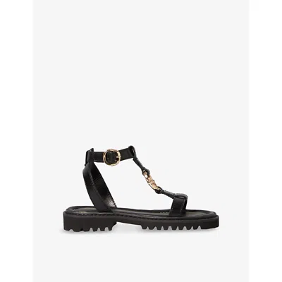 CLAUDIE PIERLOT WOMENS NOIR / GRIS RING-HARDWARE LEATHER FLAT SANDALS EUR 38/5 UK