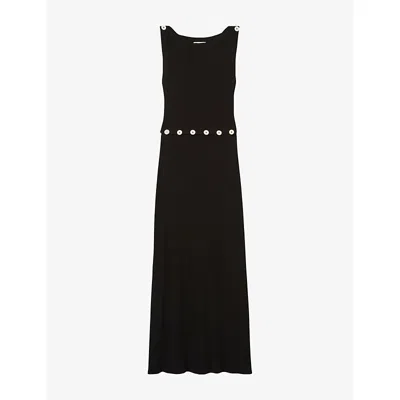 Claudie Pierlot Womens  Sleeveless Button-detail Knitted Midi Dress In Noir / Gris