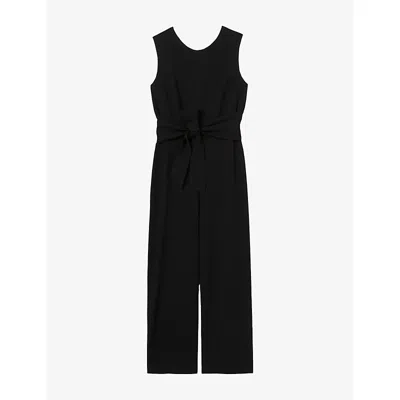 Claudie Pierlot Womens Noir / Gris Sleeveless Cropped Woven Jumpsuit