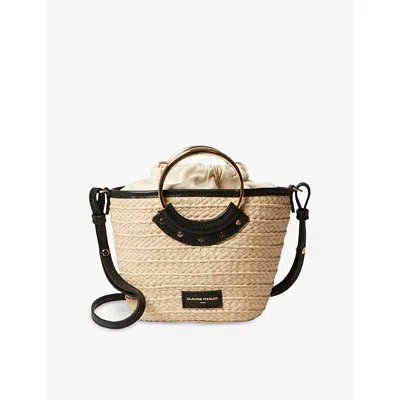Claudie Pierlot Womens Noir / Gris Small Ring-handle Woven Basket Bag