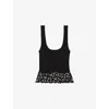 Claudie Pierlot Womens  Square-neck Ruffle-hem Knitted Tank Top In Noir / Gris