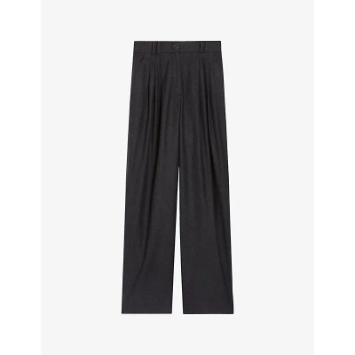 Claudie Pierlot Womens Noir / Gris Tailored Wide-leg High-rise Wool-blend Trousers