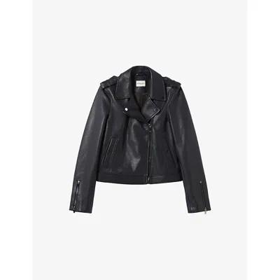 Claudie Pierlot Womens Noir / Gris Zip-up Regular-fit Leather Biker Jacket