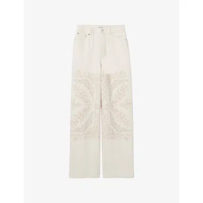 Claudie Pierlot Womens Off White Denim Wide-leg Embroidered Denim Jeans